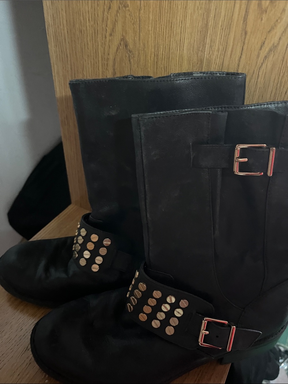 Jessica Simpson Black Mid-Calf Studded Moto Boots